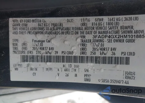 2017 Ford Fiesta St z USA, uszkodzony, nr VIN 3FADP4GX2HM101885